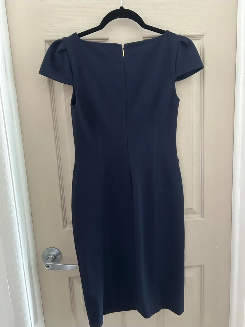 Tory Burch Navy Square-Neck Midi Sheath Dress